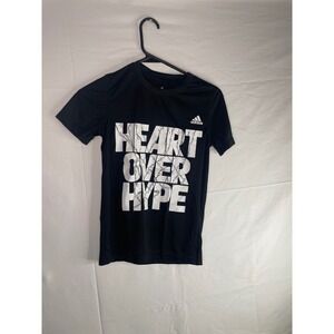 Adidas Boys Heart Over Hype Graphic T-Shirt Black Silver Size S 8 Athletic Tee